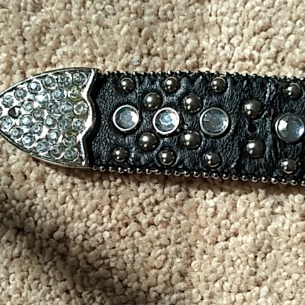 Genuine leather‎ western black bling belt size lg